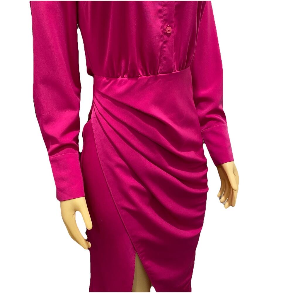 Cushnie Magenta Fuchscia Long Sleeve Mid Length Wrap Dress Button Down 0